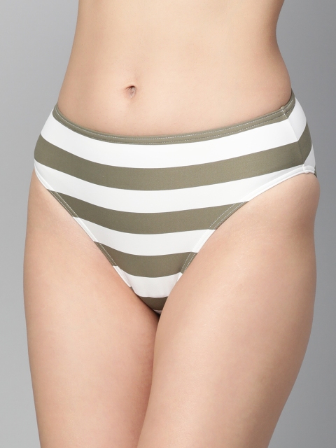 

Marks & Spencer Women Olive Green & White Striped High-Waist Swim Bikini Briefs T526852P