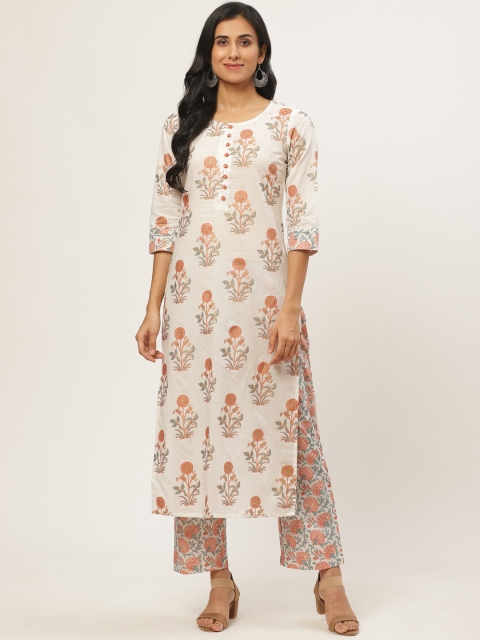 

Nayo Women Cream-Coloured & Peach-Coloured Ethnic Printed Kurta with Palazzos