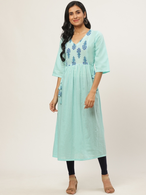 

Nayo Women Blue Yoke Design A-Line Kurta