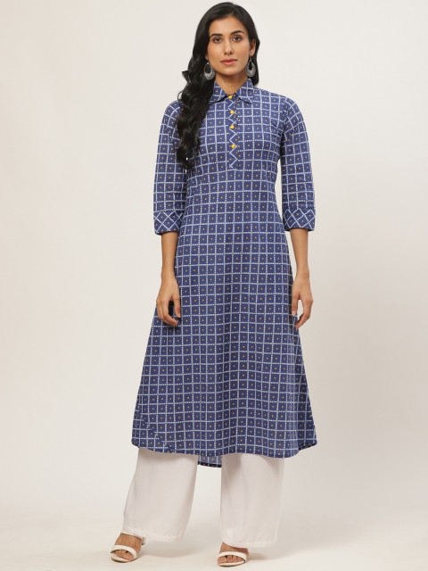 

Nayo Women Navy Blue & White Bandhani Printed A-Line Kurta