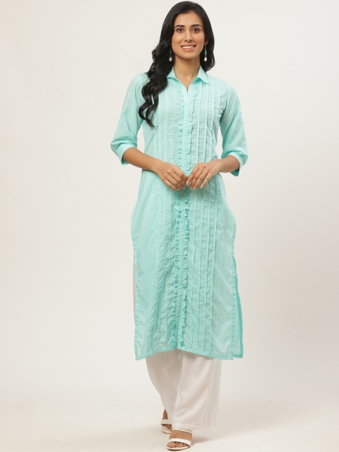

Nayo Women Blue Solid Pleated Straight Kurta