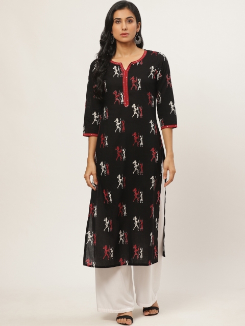 

Nayo Women Black & Red Quirky Printed Straight Kurta