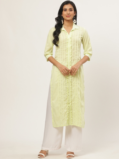 

Nayo Women Yellow Solid Pleated Straight Kurta