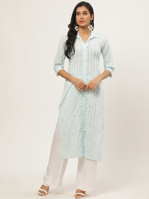 

Nayo Women Blue Solid Straight Pleated Kurta