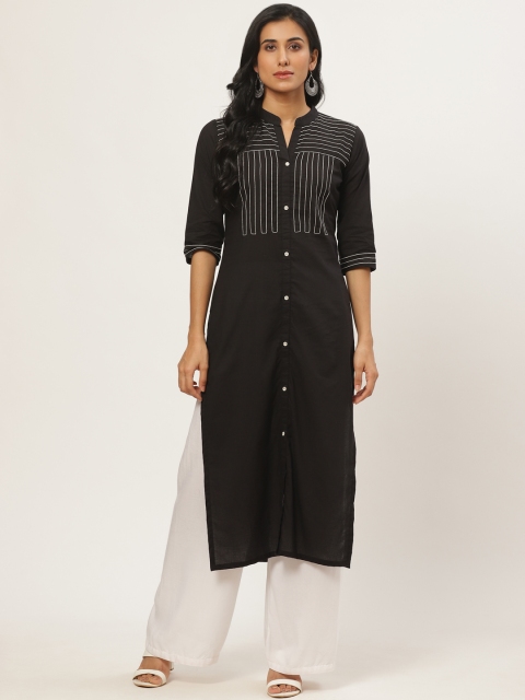 

Nayo Women Black & White Yoke Design Straight Kurta