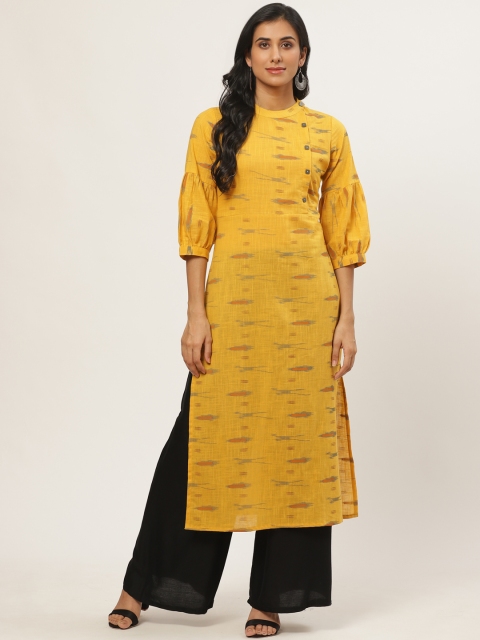

Nayo Women Mustard Yellow & Black Abstract Printed Straight Kurta