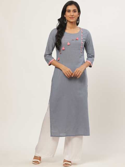 

Nayo Women Grey Solid Straight Kurta