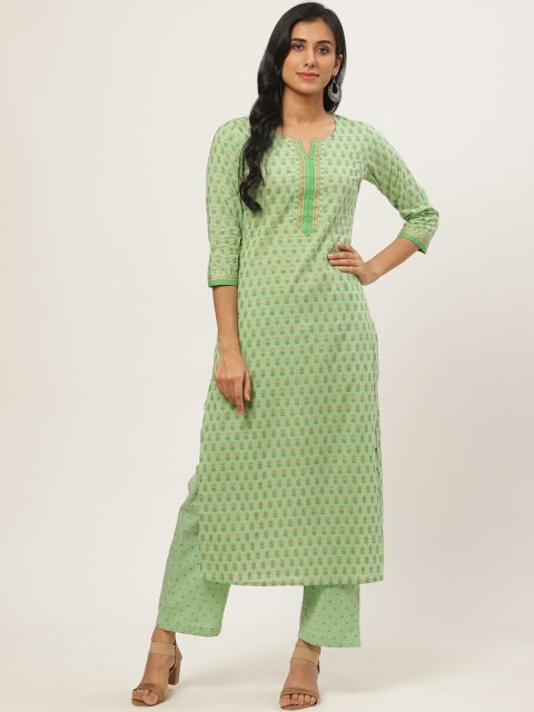 

Nayo Women Green & Golden Ethnic Printed Kurta with Palazzos