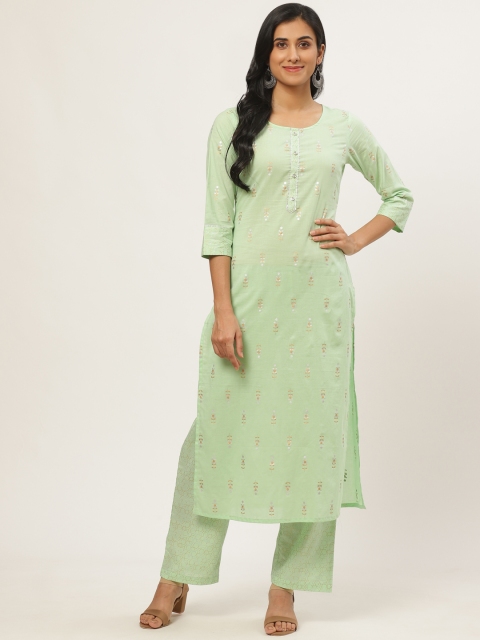

Nayo Women Green & Golden Printed Kurta with Palazzos