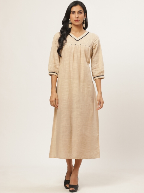 

Nayo Women Beige Solid A-Line Dress