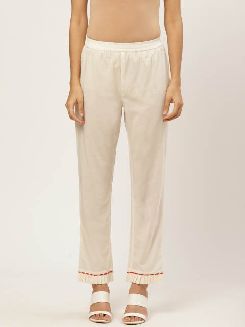 

Nayo Women Off-White Slim Fit Solid Regular Trousers