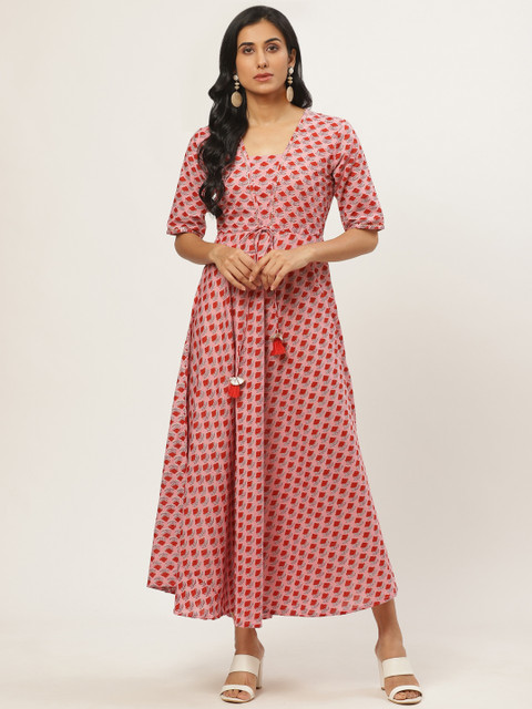 

Nayo Women Pink & Red Ethnic Printed Maxi Dress