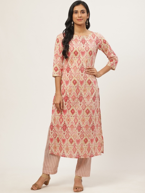 

Nayo Women Beige & Red Ethnic Printed Kurta with Trousers