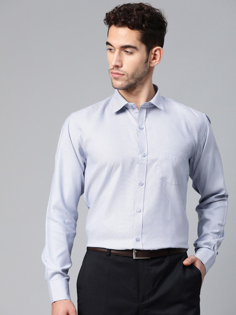 

MANQ Men Navy Blue & White Regular Fit Self Design Formal Shirt