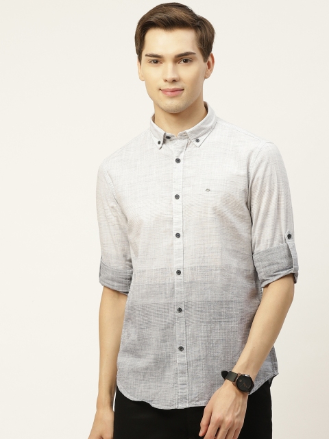 

Lee Cooper Men Grey & White Regular Fit Striped Pure Cotton Casual Shirt