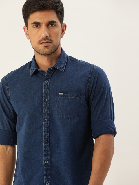 

Lee Cooper Men Navy Blue Regular Fit Solid Casual Shirt