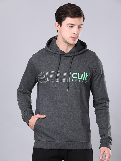 

Cultsport Men Grey Printed Hooded Sweatshirt