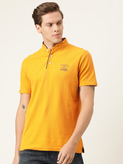 

Lee Cooper Men Mustard-Yellow Solid Polo Collar T-shirt