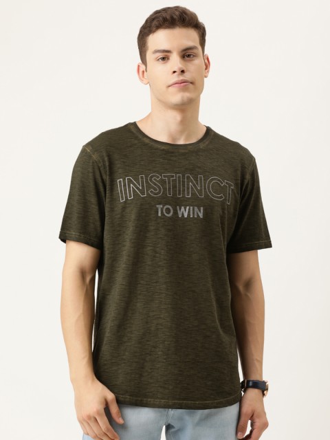

YWC Men Green Printed Round Neck T-shirt