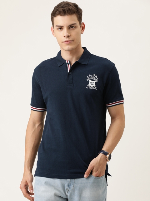 

YWC Men Navy Blue Solid Polo Collar T-shirt
