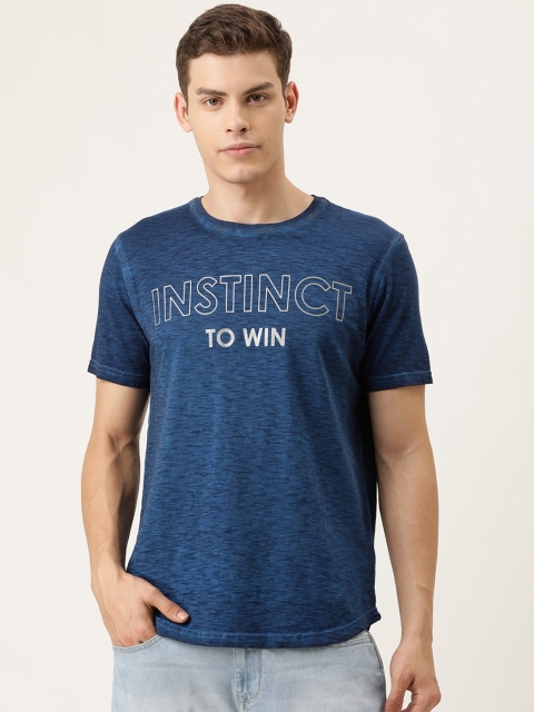 

YWC Men Navy Blue Printed Round Neck T-shirt