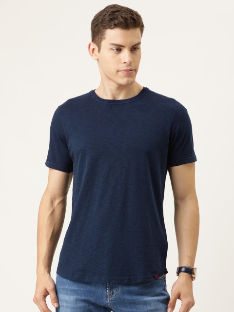 

YWC Men Navy Blue Solid Round Neck T-shirt