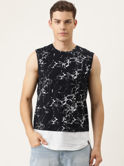 

YWC Men Black Printed Round Neck Layered T-shirt