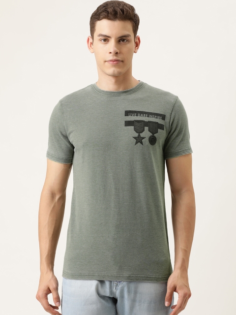 

YWC Men Olive Green Placement Printed Round Neck T-shirt