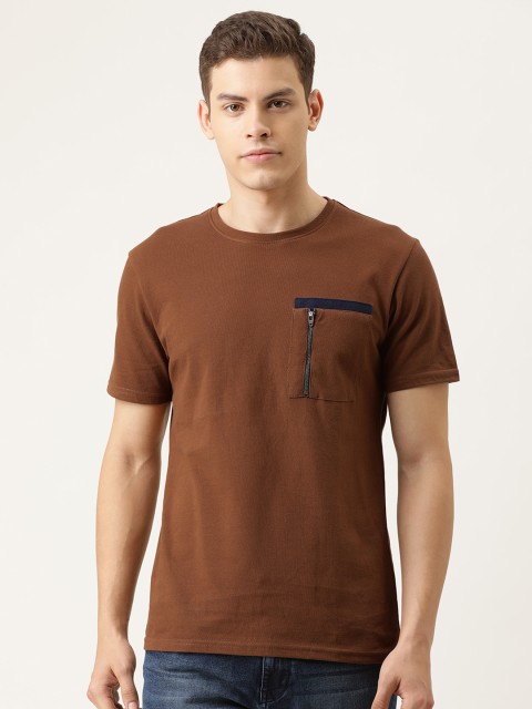 

YWC Men Brown Solid Round Neck T-shirt