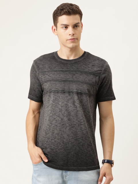 

YWC Men Black and Grey Melange Dyed Round Neck T-shirt