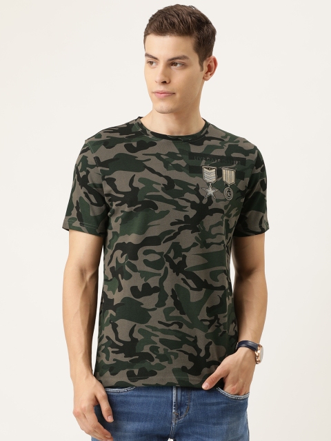 

YWC Men Green & Black Printed Round Neck T-shirt