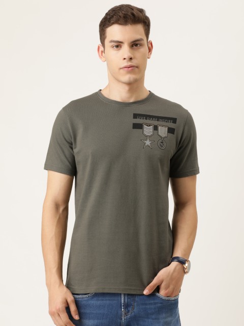 

YWC Men Olive Green Solid Round Neck T-shirt