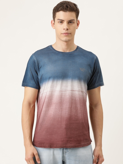 

YWC Men Navy Blue & Burgundy Dyed Round Neck T-shirt