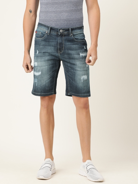 

Lee Cooper Men Blue Washed Regular Fit Distressed Denim Shorts