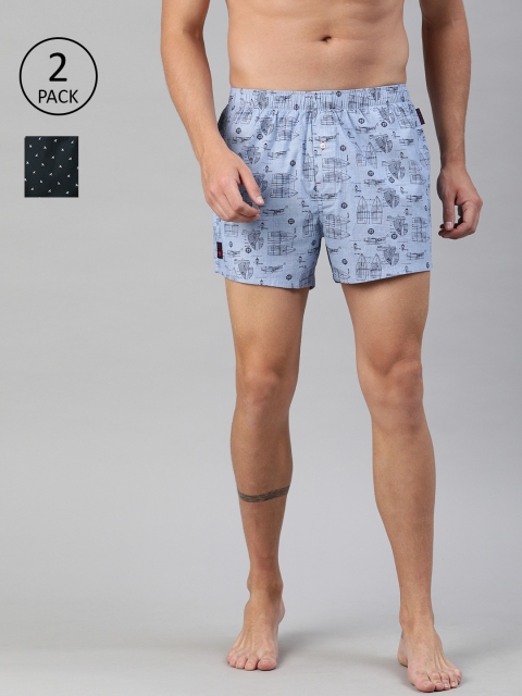 

THE BEAR HOUSE Men Pack of 2 Blue Printed Woven Boxers TBH-ARAL