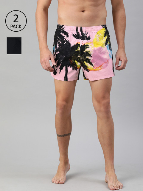 

THE BEAR HOUSE Men Pack of 2 Navy Blue & Pink Printed Woven Assorted Boxers TBH-SONIC