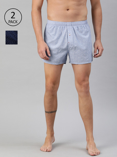 

THE BEAR HOUSE Men Pack of 2 Printed Woven Boxers TBH-CASPIAN, Blue