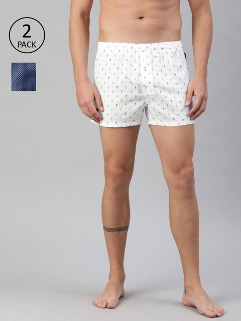 

THE BEAR HOUSE Men Pack of 2 Blue & White Woven Printed Boxers TBH-MAMOTH
