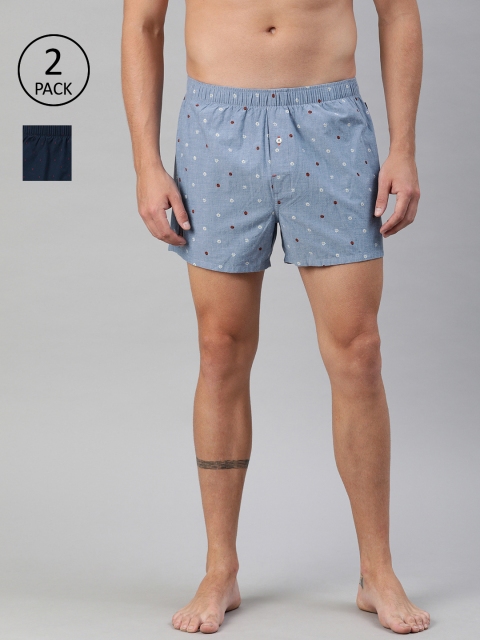 

THE BEAR HOUSE Men Pack of 2 Printed Woven Boxers TBH-EDIP, Blue