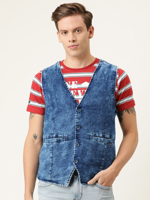 

Lee Cooper Men Blue Washed Denim Vest Jacket