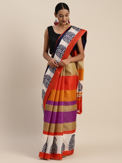 

Sharaa ETHNICA Multicoloured Art Silk Striped Bhagalpuri Saree, Multi