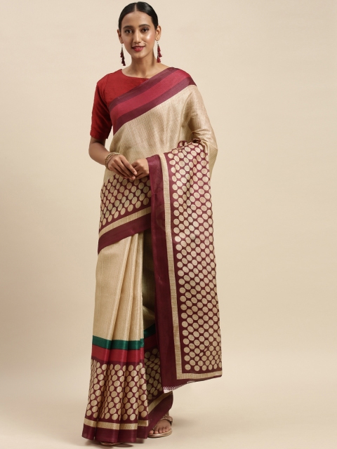 

Sharaa ETHNICA Beige & Pink Art Silk Solid Bhagalpuri Saree