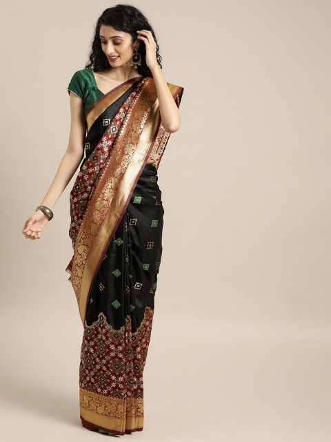 

Sharaa ETHNICA Black & Brown Silk Blend Woven Design Kanjeevaram Saree