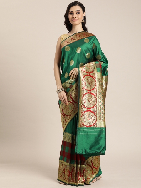 

Sharaa ETHNICA Green & Gold-Toned Woven Design Kanjeevaram Saree