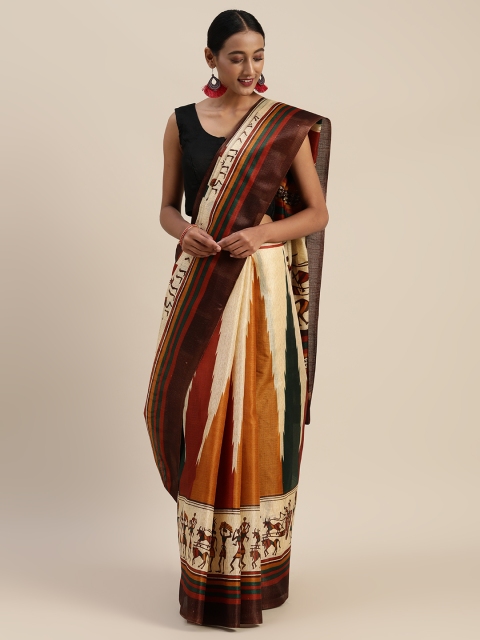 

Sharaa ETHNICA Brown & Beige Art Silk Printed Bhagalpuri Saree