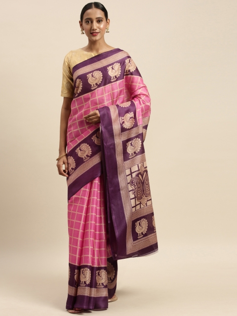 

Sharaa ETHNICA Pink & Beige Art Silk Printed Bhagalpuri Saree