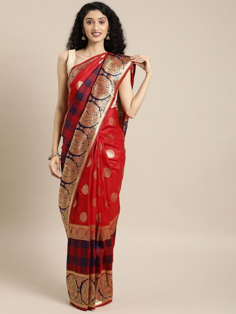 

Sharaa ETHNICA Red & Gold-Toned Silk Blend Woven Design Kanjeevaram Saree