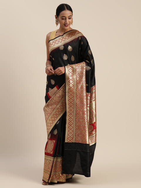 

Sharaa ETHNICA Black & Golden Silk Blend Woven Design Kanjeevaram Saree