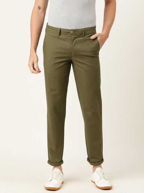

Lee Cooper Men Olive Green RUSTIN Slim Fit Solid Regular Trousers