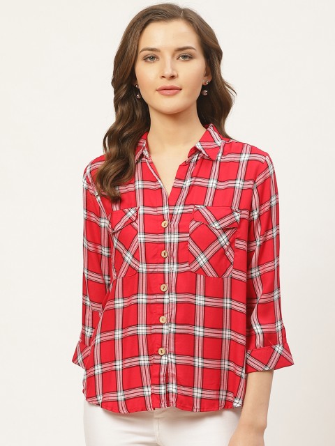 

Style Quotient Women Red & White Twill Weave Comfort Regular Fit Checked Casual Shirt
